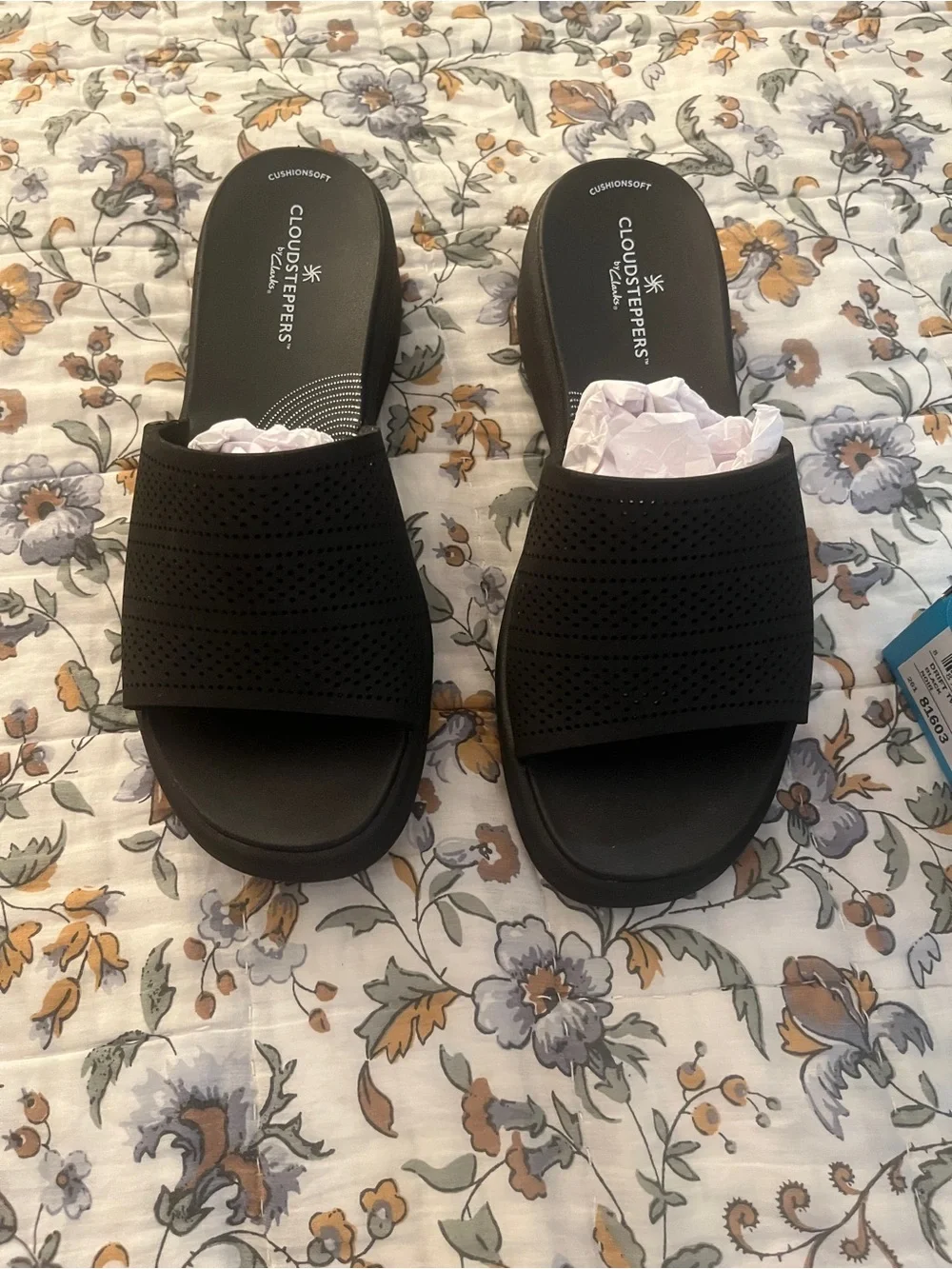 Cloudsteppers by Clarks Black Perforated Slide Sandals